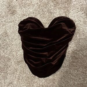 Express Corset Style Velvet Strapless Sweetheart Top Chocolate Brown
